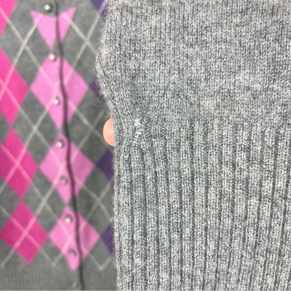 Apt.9 Women's Medium 100% Cashmere Argyle Button Front Cardigan Sweater Academia - Picture 7 of 16